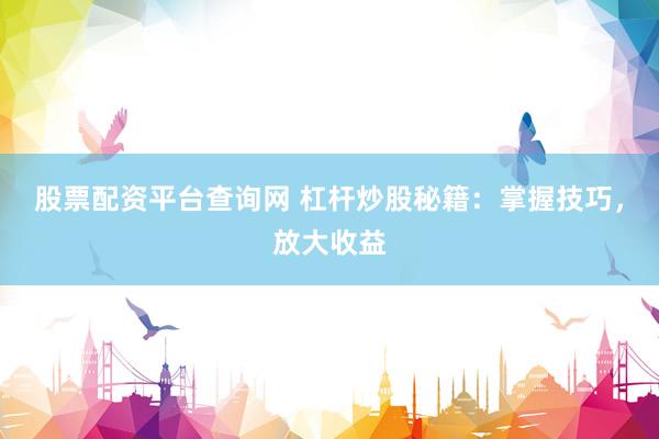 股票配资平台查询网 杠杆炒股秘籍：掌握技巧，放大收益